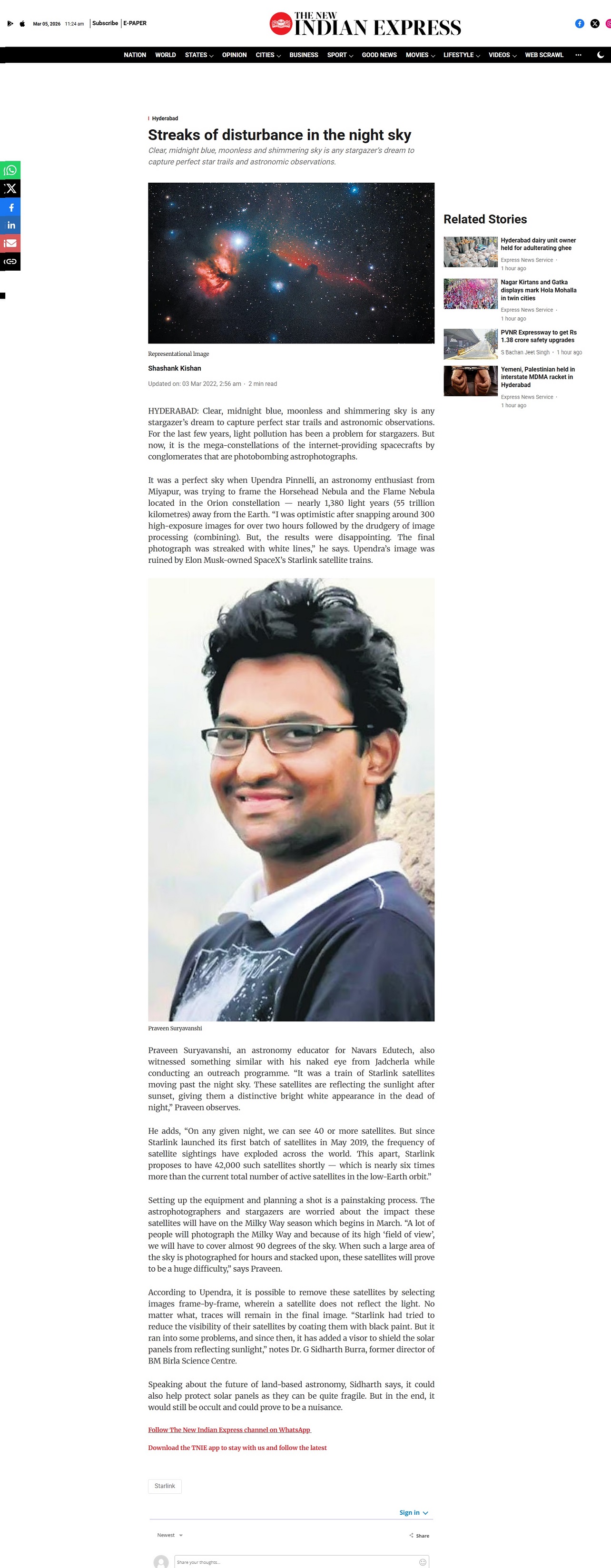 Indian Express - Astrophotography and Starlink feature